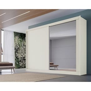 Guarda Roupa Casal 2 Portas De Correr E 4 Gavetas C/ Espelho Creta Off White/Amêndoa - Europa