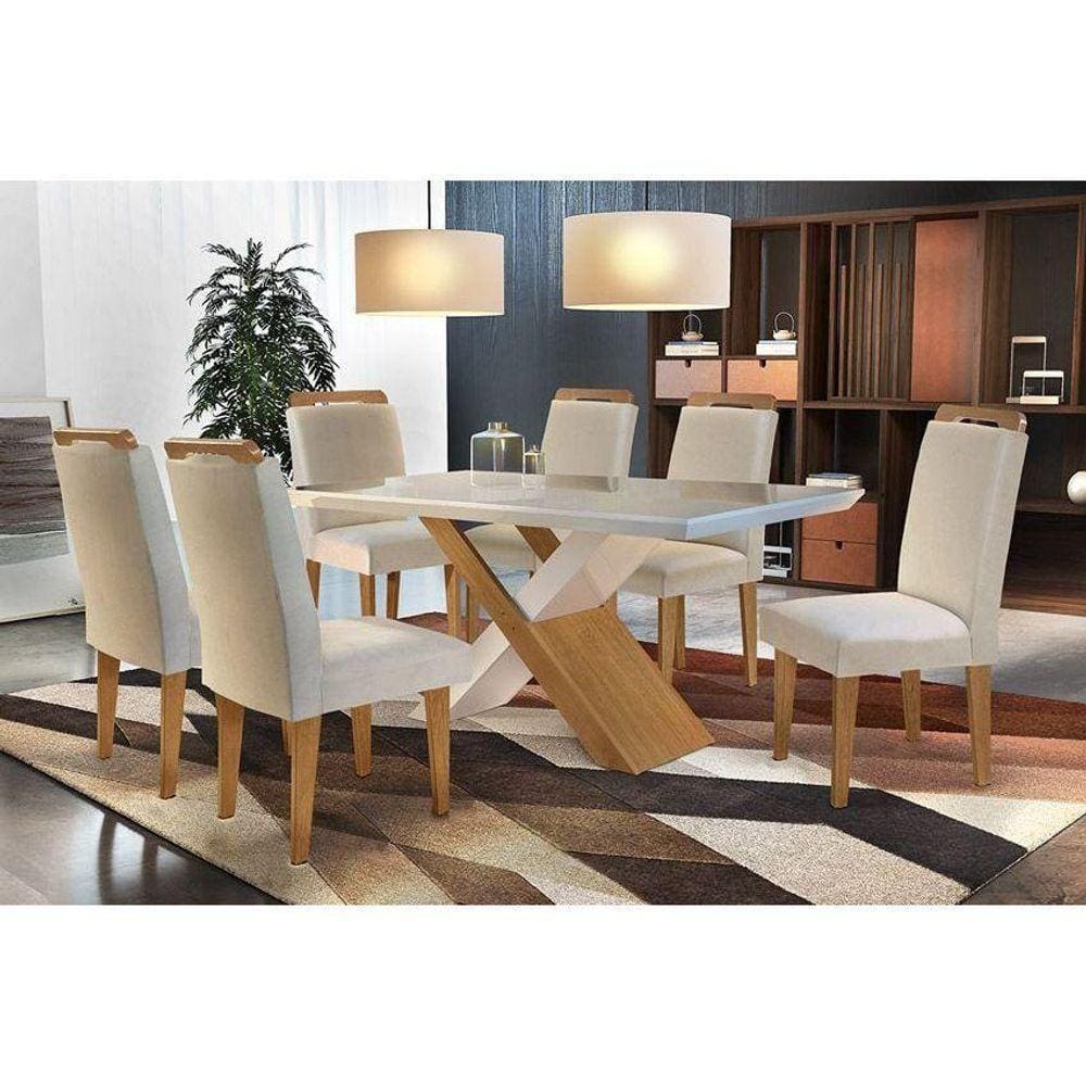 Sala de Jantar Completa 180Cm + 6 Cadeiras Imbuia Veludo Creme