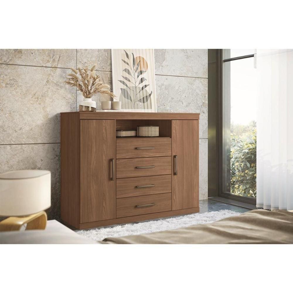 Cômoda De Quarto Master C/ 2 Portas 1 Nicho E 4 Gavetas Jatoba - Santos Andirá