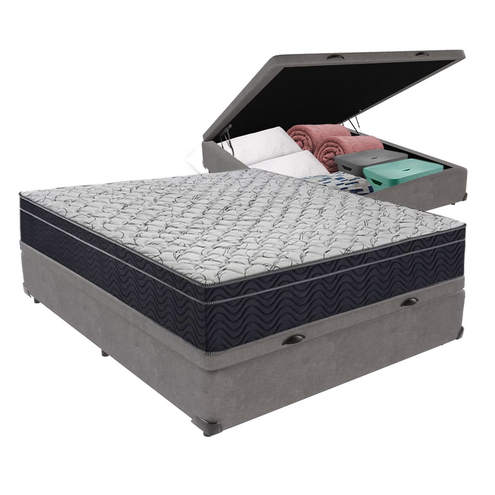 Conjunto Viúvo Cama Bege Box Baú Colchão Firme Ortobom D45