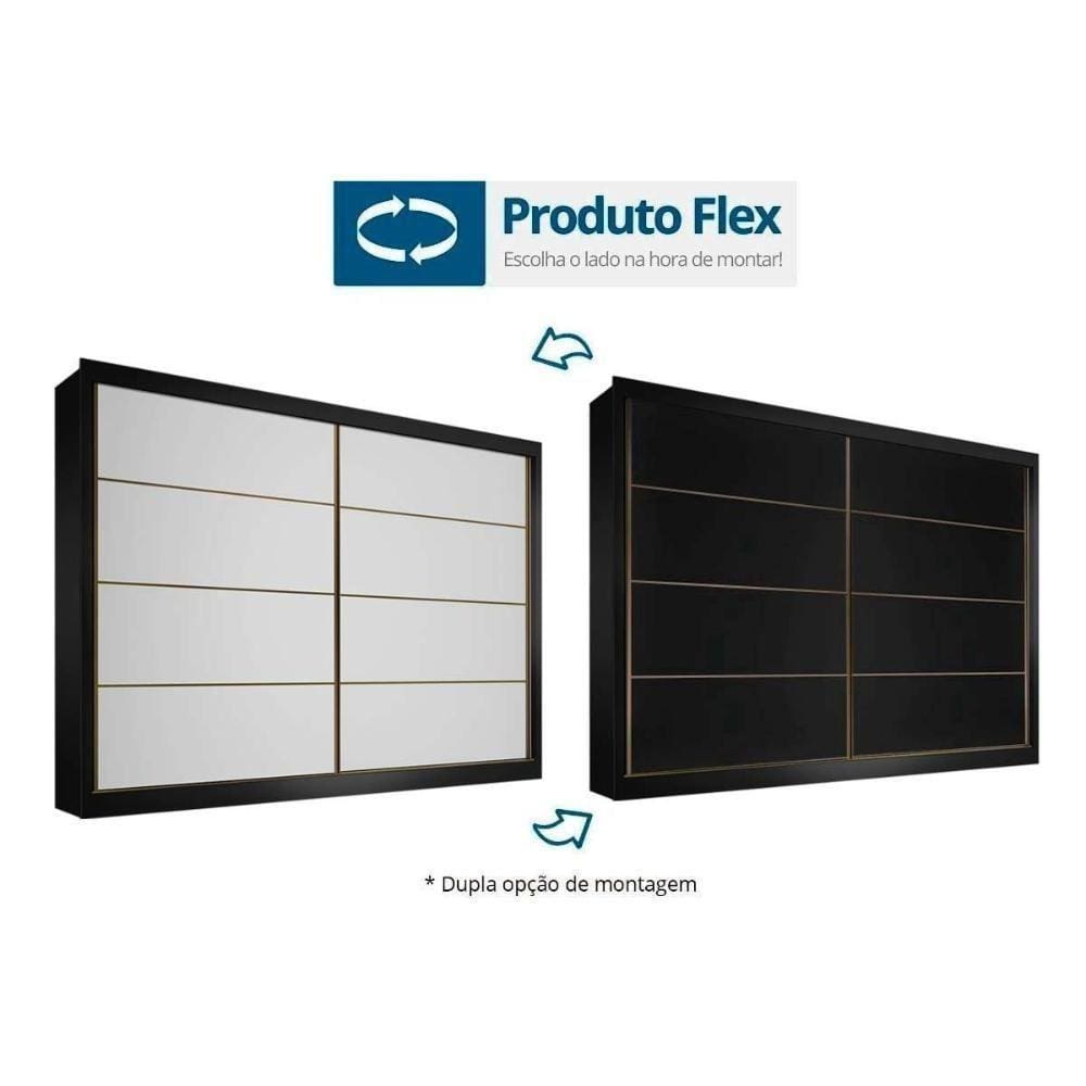 Guarda Roupa Casal 2 Portas E 6 Gavetas Sevilha Preto/Branco Acetinado/Preto - Europa