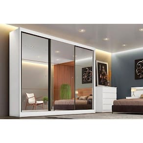 Guarda Roupa Casal 3 Portas E 8 Gavetas C/ 3 Espelhos Atlanta/Passion Branco - Novo Horizonte