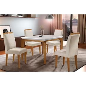 Sala de Jantar Completa Londrina 120Cm + 4 Cadeiras Imbuia Veludo Creme
