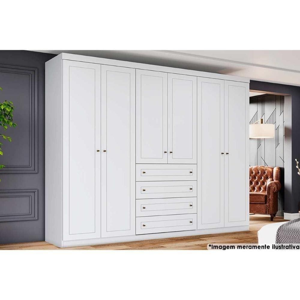 Guarda Roupa Casal 6 Portas E 4 Gavetas Americano Branco - Henn