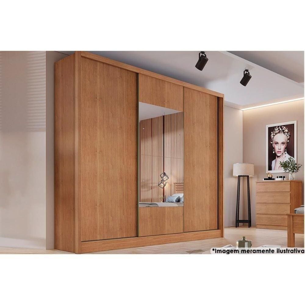 Guarda Roupa Casal 3 Portas E 6 Gavetas C/Espelho Arezzo Plus Freijo Cumaru - Novo Horizonte