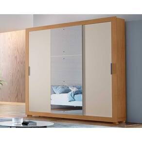 Guarda Roupa Casal Veneza Luxo 3 Portas De Correr E 4 Gavetas C/ Pés Naturale/off White - Rufato