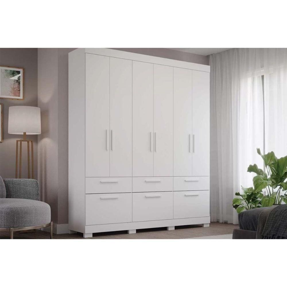 Guarda Roupa Casal 6 Portas 5 Gavetas Porto Branco - Panan