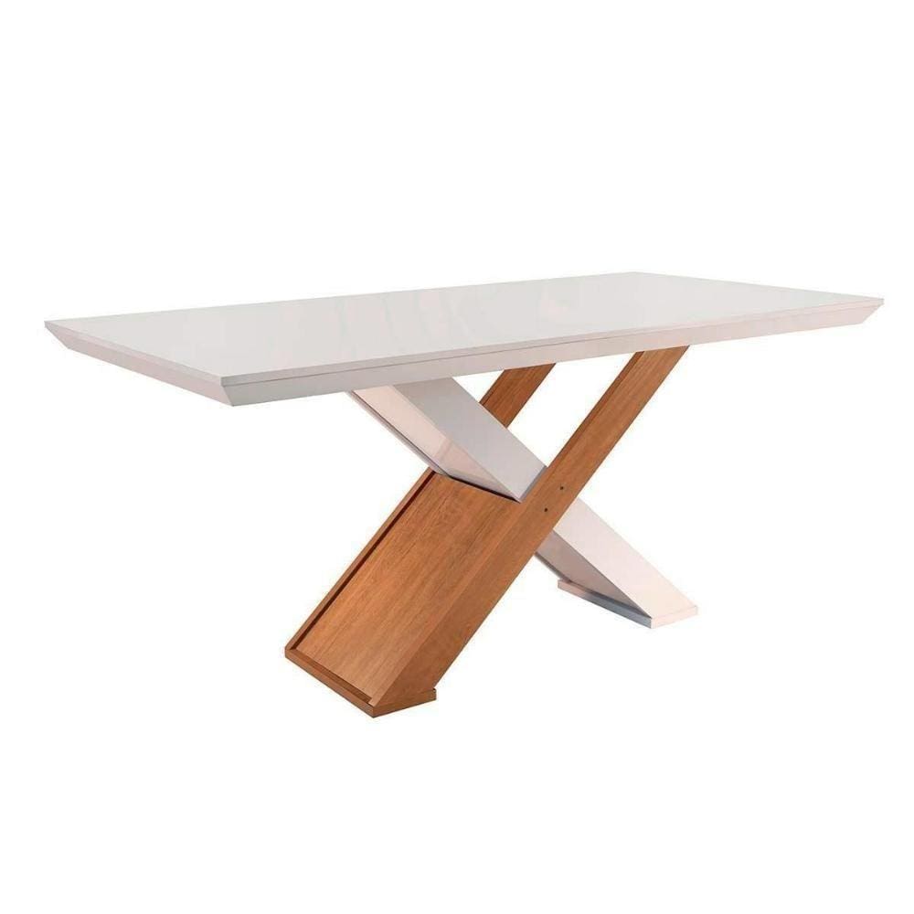 Mesa Para Cozinha Imperatriz + Tampo Madeirado Reto 180x90cm Imbuia-off White - Rufato