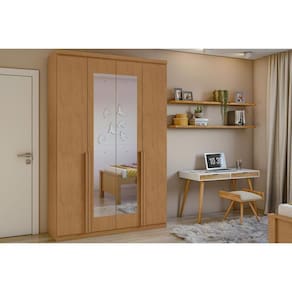 Guarda Roupa Solteiro 4 Portas E 2 Gavetas C/ Espelho Alonzo New Rovere/Amêndoa - Lopas