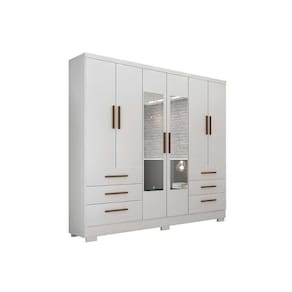 Guarda Roupa Solteiro 6 Portas E 6 Gavetas C/Espelho E Pés Encant Branco - Novo Horizonte