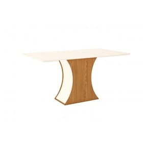 Mesa Para Cozinha Luiza Sc14 + Tampo Madeirado Vidro Reto 160x90cm Nature-off White - Henn