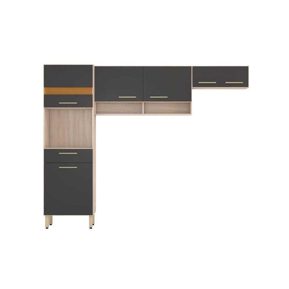 Kit De Cozinha Modulada 3 Peças Dama C/ 8 Portas E 2 Gavetas Avena/Grafito - Demóbile