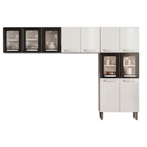 Kit De Cozinha Completa 3 Peças Evidence (2 Armários + 1 Paneleiro) Cpt54 Branco/preto - Bertolini