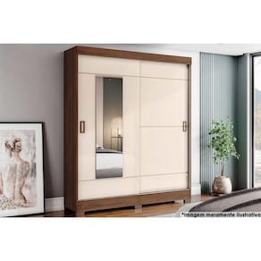 Guarda Roupas 2 Portas De Correr C/ Espelho Briz B66 Castanho/Off White - Henn