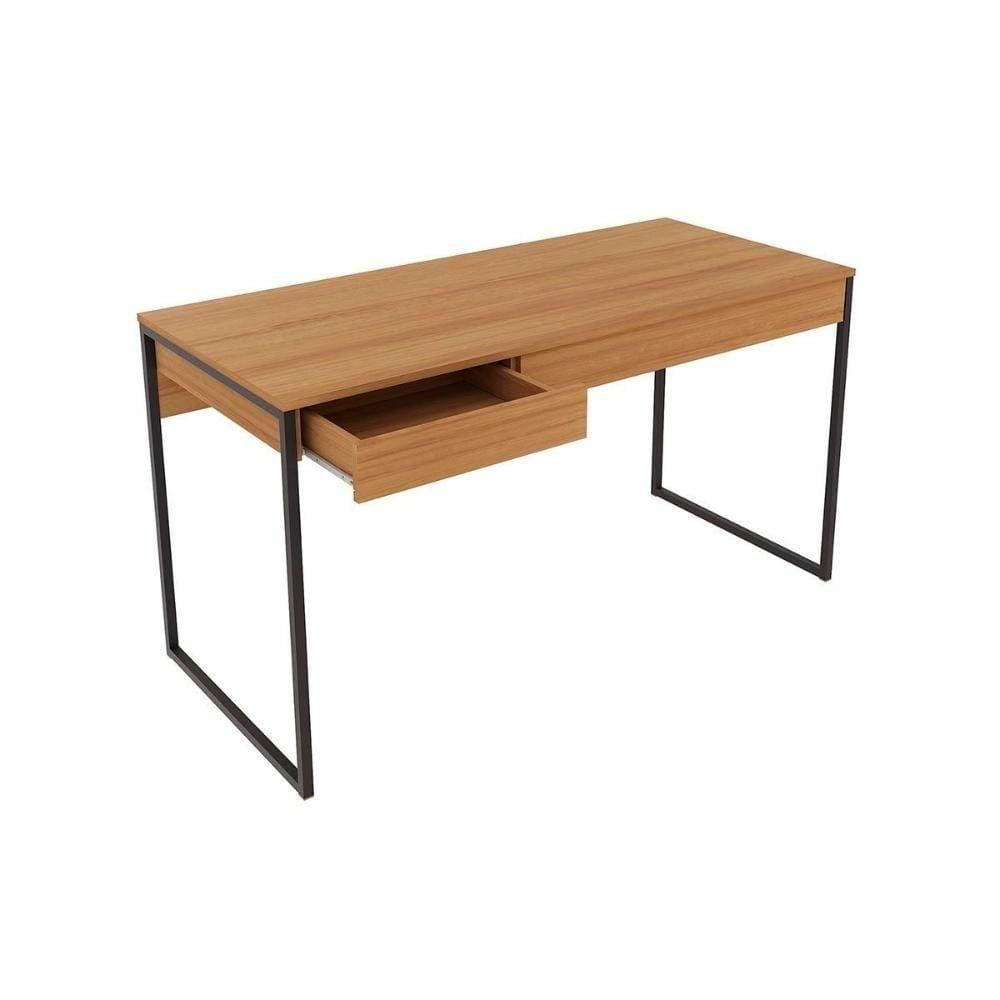 Mesa De Computador Solteiro Me4156 C/ 1 Gaveta Amêndoa/preto - Tecno Mobili
