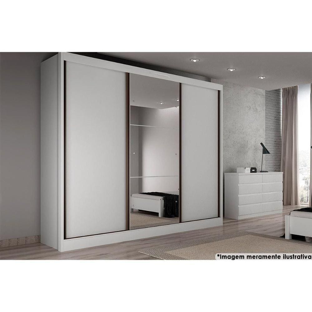 Guarda Roupa Casal 3 Portas De Correr E 6 Gavetas C/ Espelho Natus Branco - Novo Horizonte