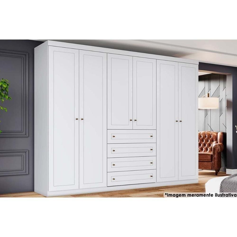 Guarda Roupa Casal 6 Portas E 4 Gavetas Americano Branco - Henn
