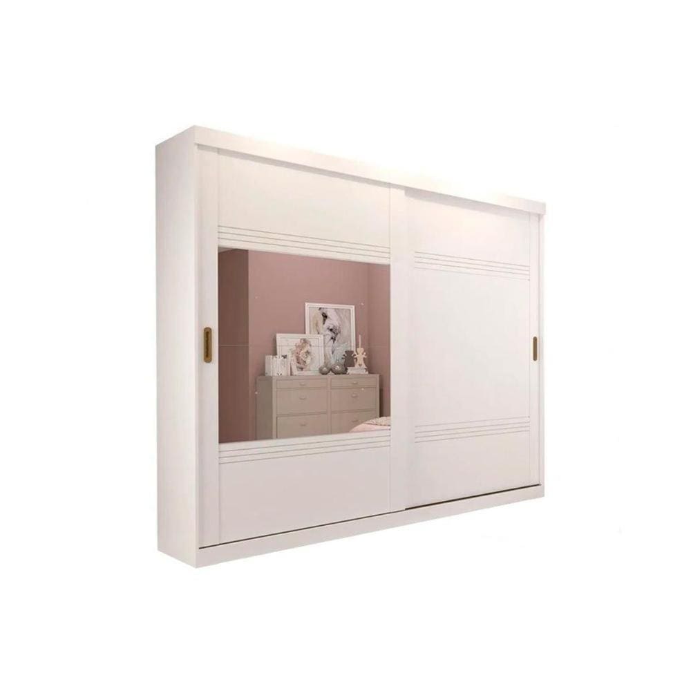 Guarda Roupa 2 Portas De Correr E 4 Gavetas C/ 1 Espelho Blumenau Branco - Panan