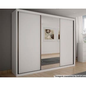 Guarda Roupa Casal 3 Portas De Correr E 6 Gavetas C/ Espelho Paradizzo Gold Branco - Novo Horizonte