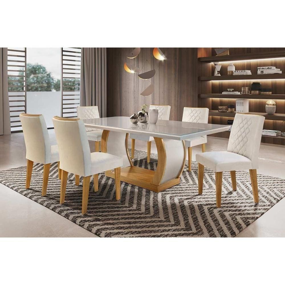 Sala de Jantar Completa 180Cm + 6 Cadeiras Imbuia Veludo Creme