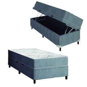 Cama Box Baú Solteiro Colchão Espuma Egito 88x188x60cm Cinza / Branco Portobel - Suporta até 100kg por Pessoa