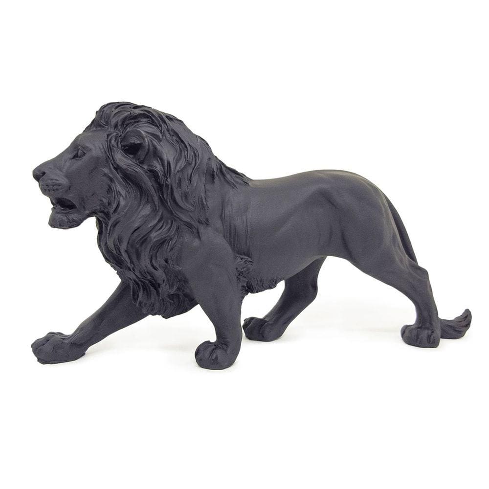 Estatua Enfeite de Resina Leão Preto Fosco 21cm