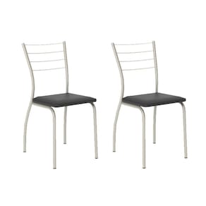 Cadeira 1700 Kit Prata Assento Courano Preto