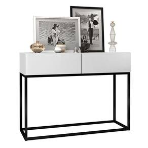 Aparador Eros Branco 90cm Estilo Industrial 2 Gavetas Pés de Ferro Preto