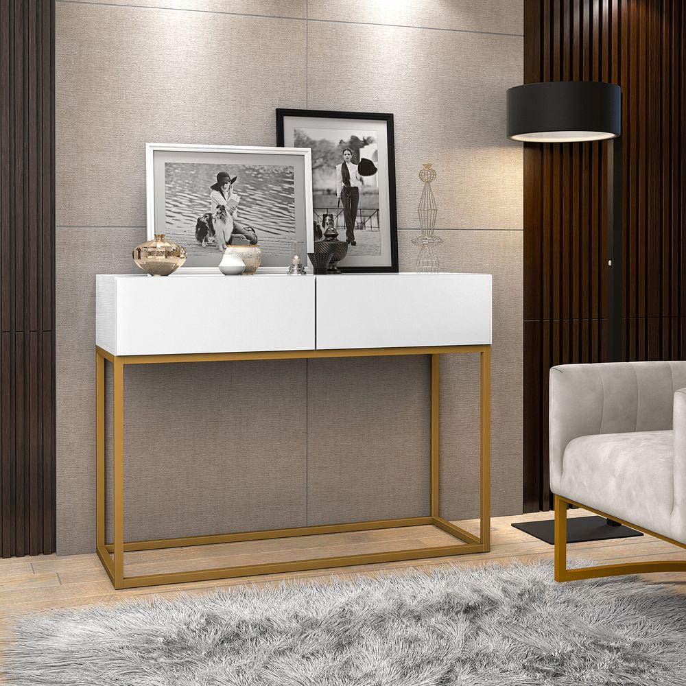 Aparador Buffet Estilo industrial 2 Gavetas Branco Dourado