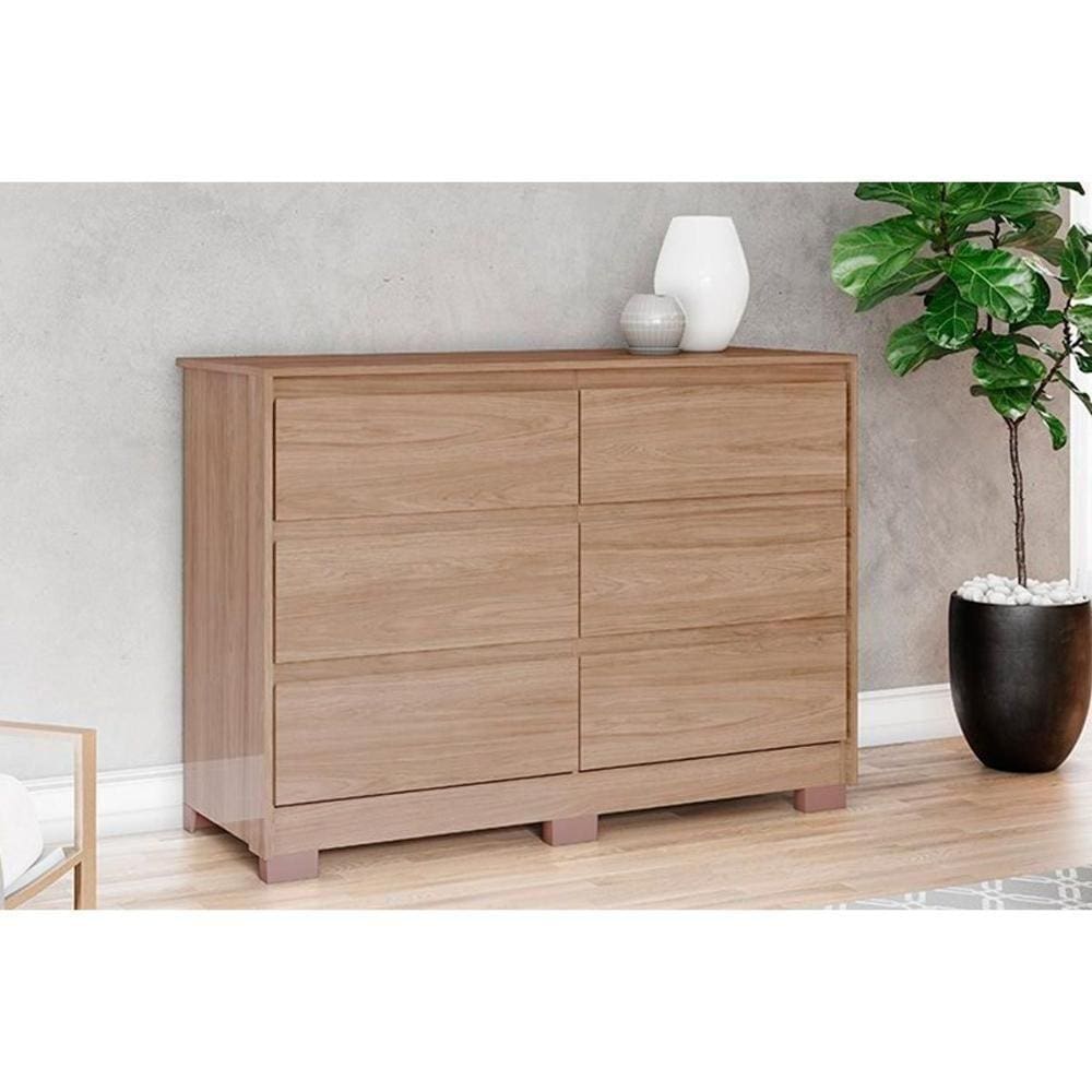 Cômoda De Quarto Ravenna C- 6 Gavetas Jequitibá Brilho - Henn