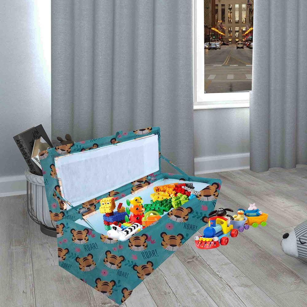 Puff Baú Infantil Guarda Brinquedos Tamanho Grande 80 Tigre