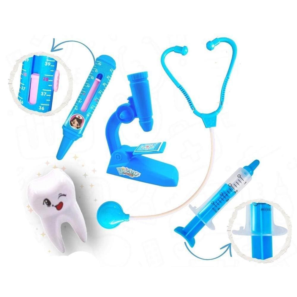 Kit Dentista Brinquedo Meninos Azul 6 peças - Plástico
