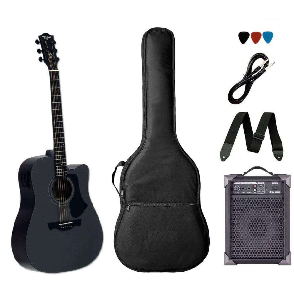 Kit Violão Folk Elétrico Tagima Andes Aço Cinza + Caixa