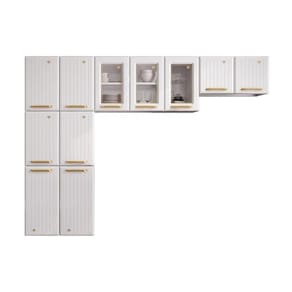 Kit De Cozinha Completa 3 Peças Diamante (2 Armários + 1 Paneleiro) C/ Vidro Branco - Telasul