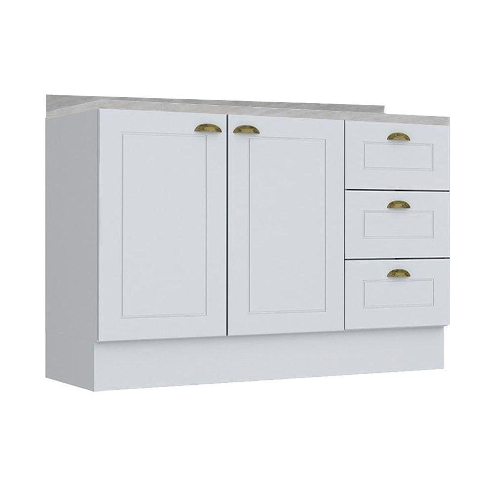 Gabinete De Cozinha Modulado Balcão Americana 2 Portas E 3 Gavetas C/tampo Branco - Henn