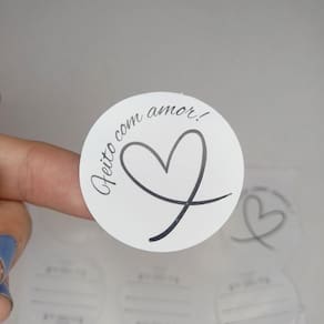 100 Adesivo Feito com Amor Coração 4 cm Etiquetas Adesivas