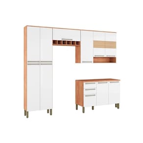 Kit Cozinha Modulada 4pçs Nápoli Prime 2 Armários 1 Balcão 1 Paneleiro C4P01 Castanho/Branco Ronipa