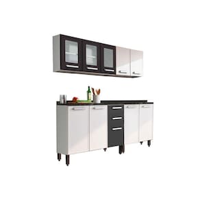 Cozinha Completa Gourmet 4 Peças (2 Armários + 2 Balcões) C4P70 Branco/Preto - Bertolini