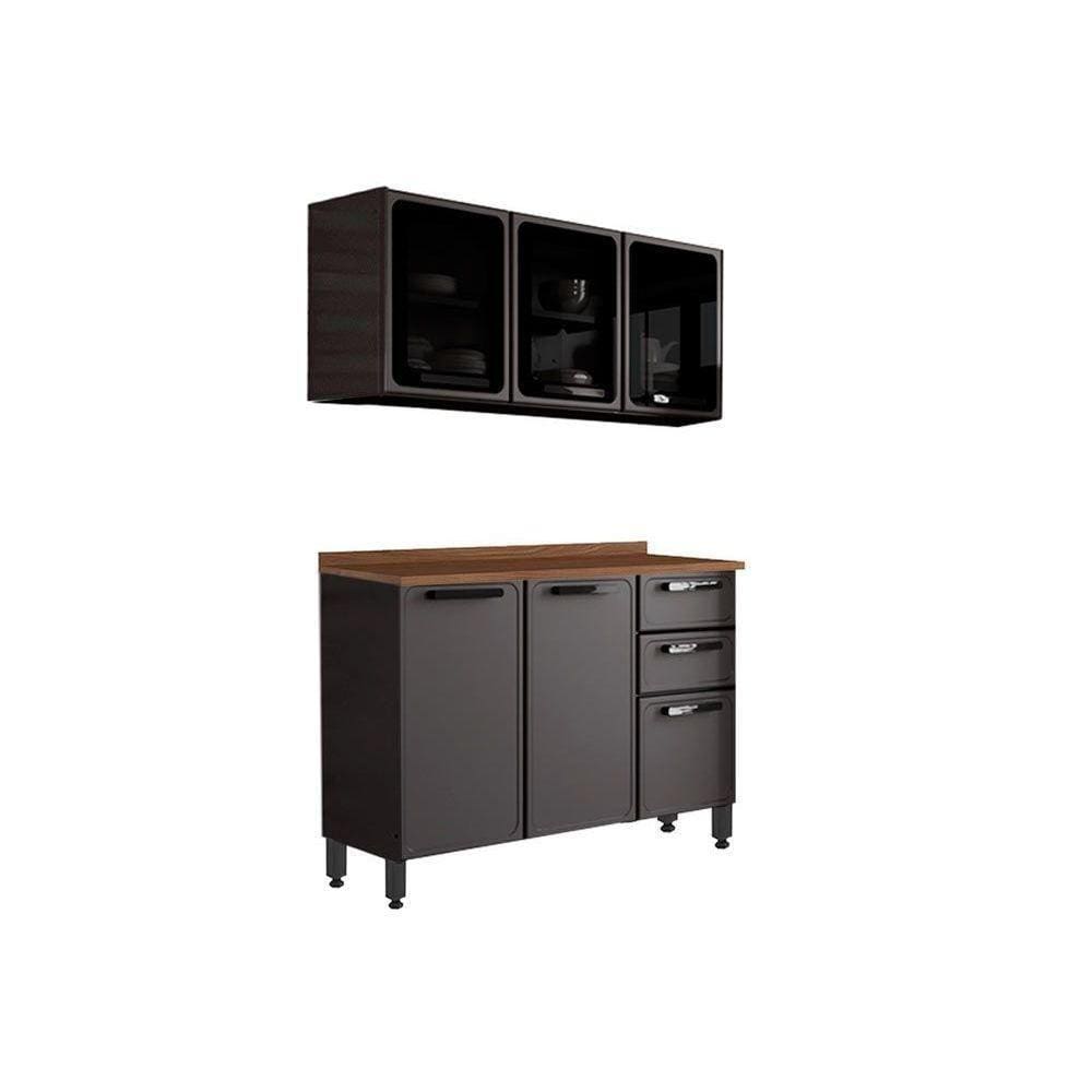Cozinha Compacta Estilo 2 Peças (1 Armário + 1 Balcão) C2p12 Cinza/grafite - Bertolini