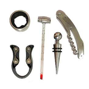 Kit Vinho Abridor Saca Rolhas Tampa Termômetro 5 Peças