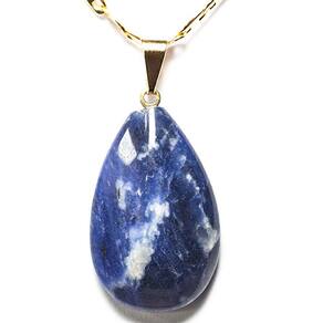 Colar Gota Sodalita Azul Pedra Natural Montagem Pino Dourado
