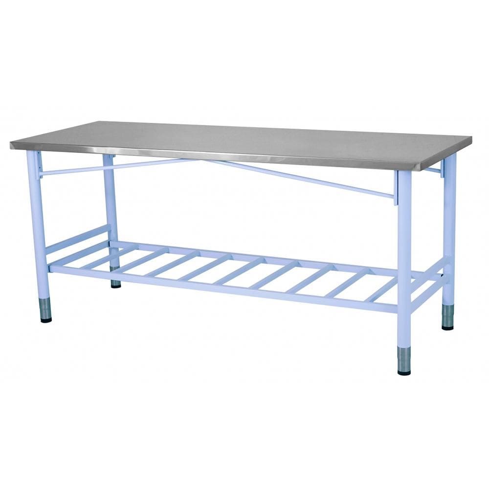 Mesa de Manipulação Benfati Inox 430 150X70CM Pés Pintados Paneleiro Gradeado TB 2&quot; 323GR