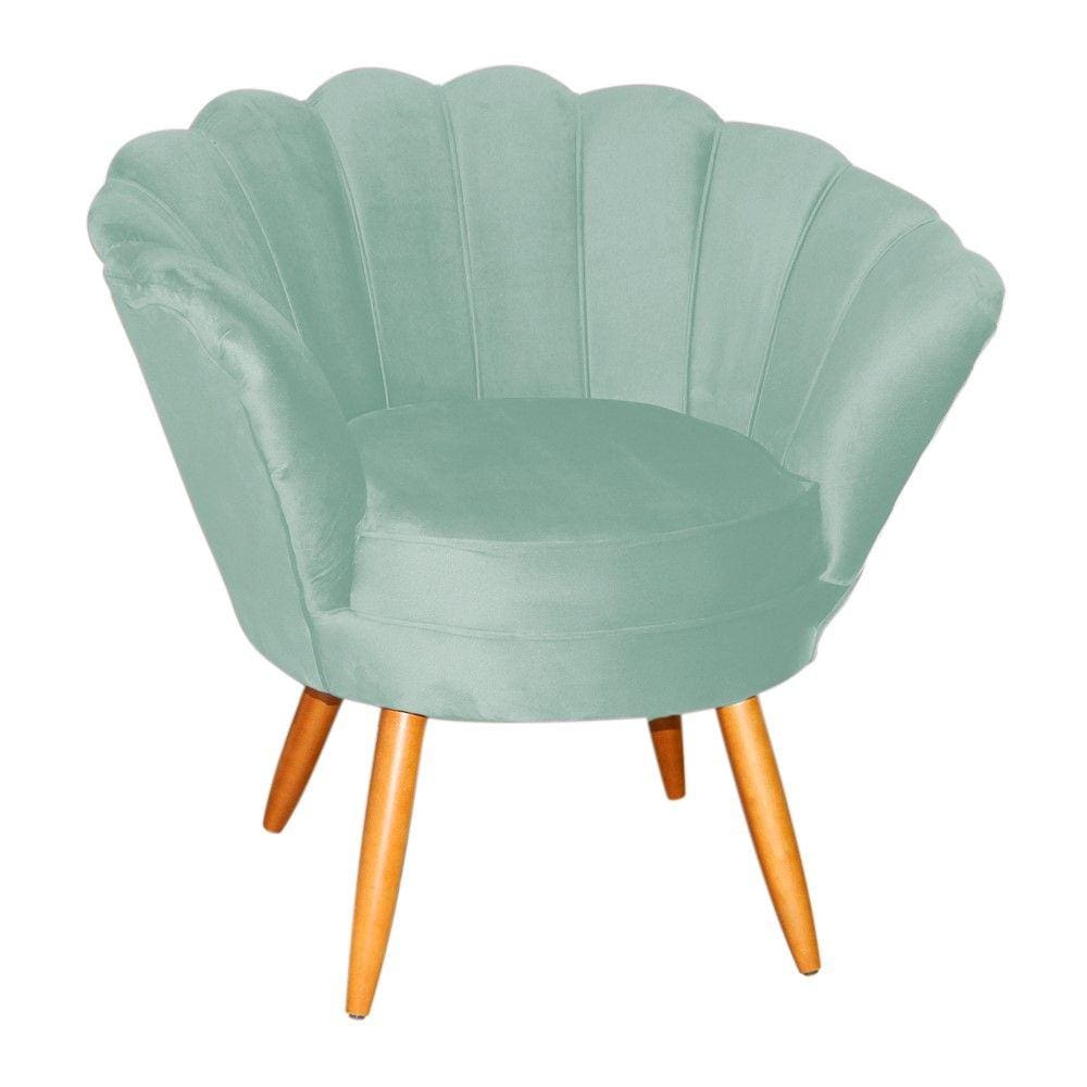 Poltrona Decorativa Pétala Veludo Acqua Pés Madeira Mz Decor