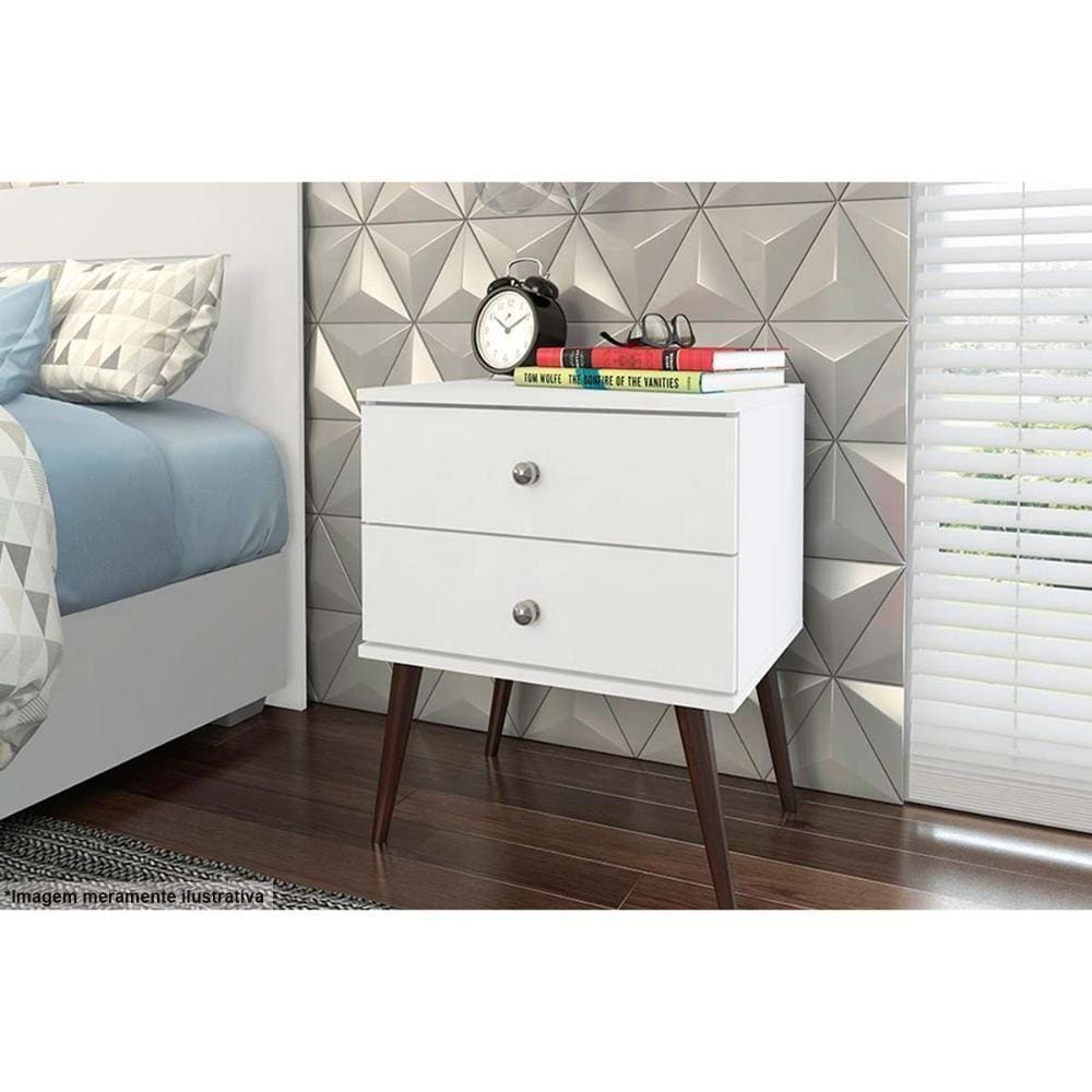 Mesa De Cabeceira Solteiro Rt 3032 C/ 2 Gavetas Branco - Movelbento