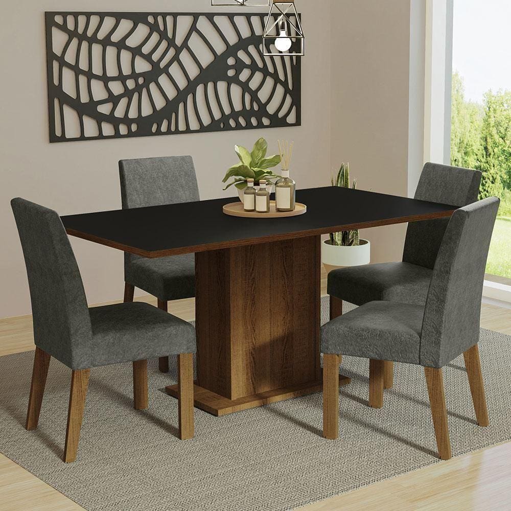 Kit Sala De Jantar Mesa 4 Cadeiras Preto Madesa Preto