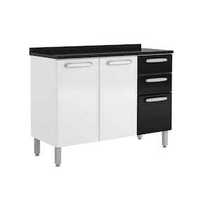 Gabinete De Cozinha Modulado Balcão Evidence 7124 3 Portas E 2 Gavetas C/ Tampo Branco/preto