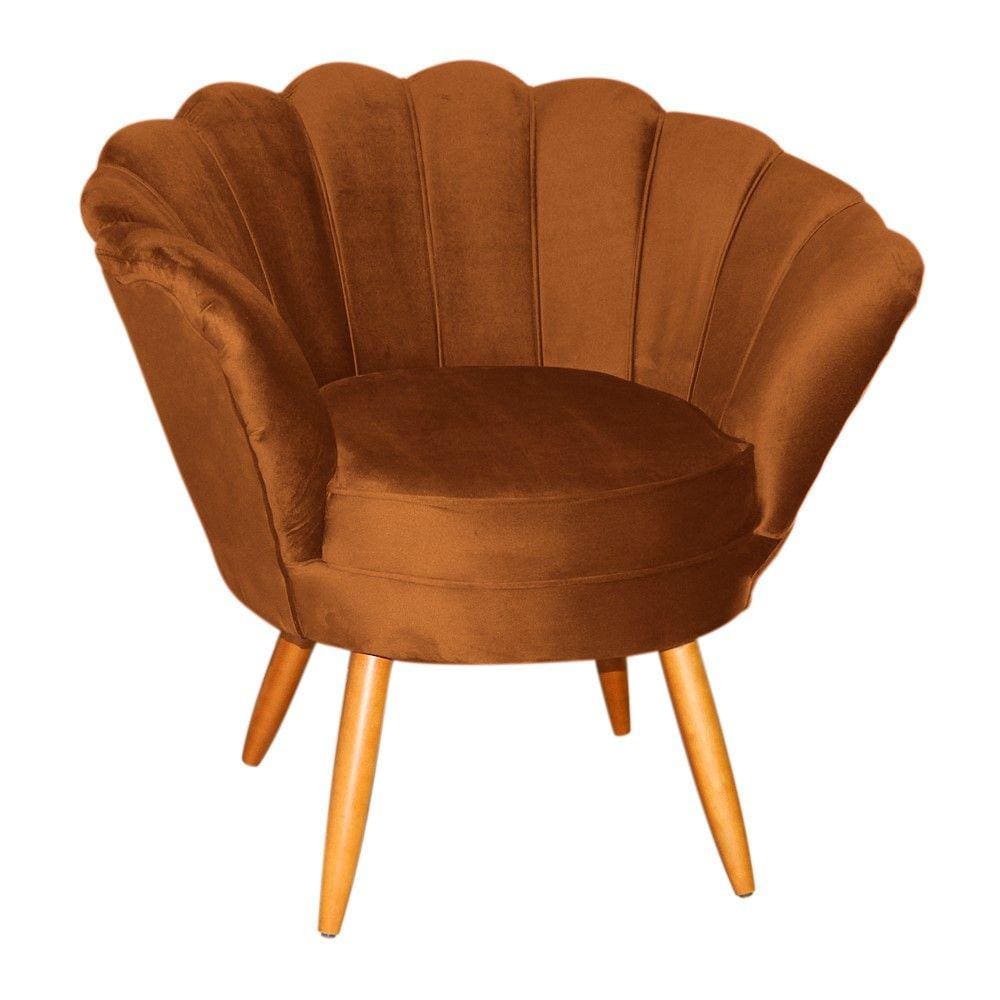 Poltrona Decorativa Pétala Veludo Terracota Pés Madeira Mz Decor
