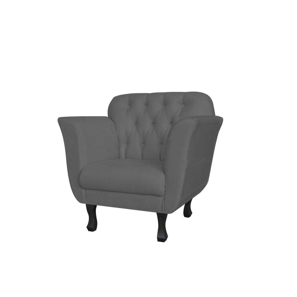 Poltrona Decorativa Dália Suede Cinza Pés Madeira Mz Decor