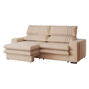 Sofá 2 Lugares Retrátil Noruega 180 Cm Veludo Pés Tabaco - D`rossi Cor Off White