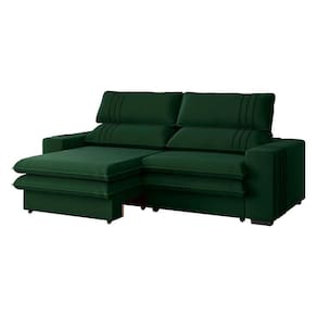 Sofá 2 Lugares Retrátil Noruega 270 Cm Veludo Verde Militar Pés Tabaco - D`rossi